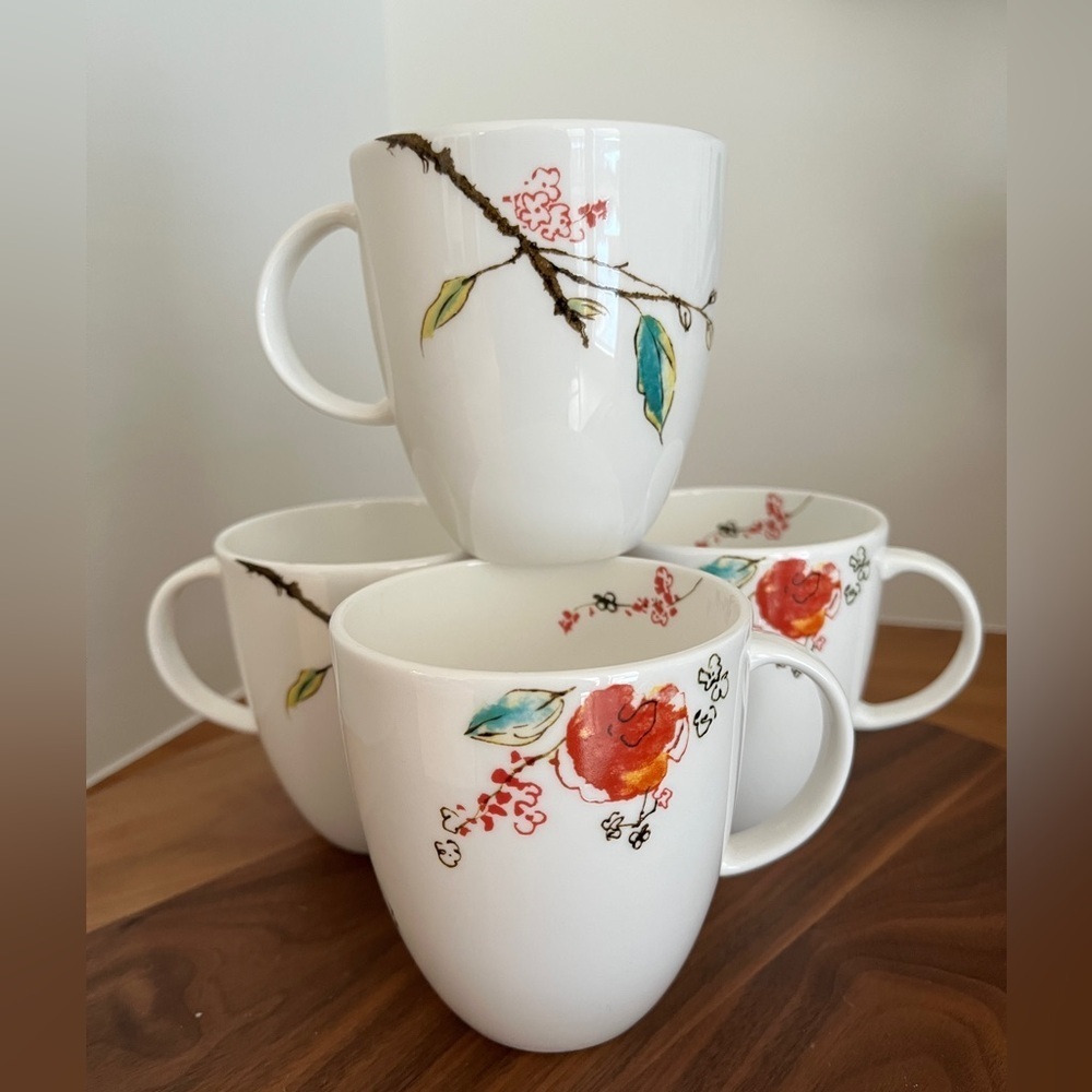 LENOX Simply Fine Set of 4 Simply Fine Chirp Bone China Mugs Made USA Floral